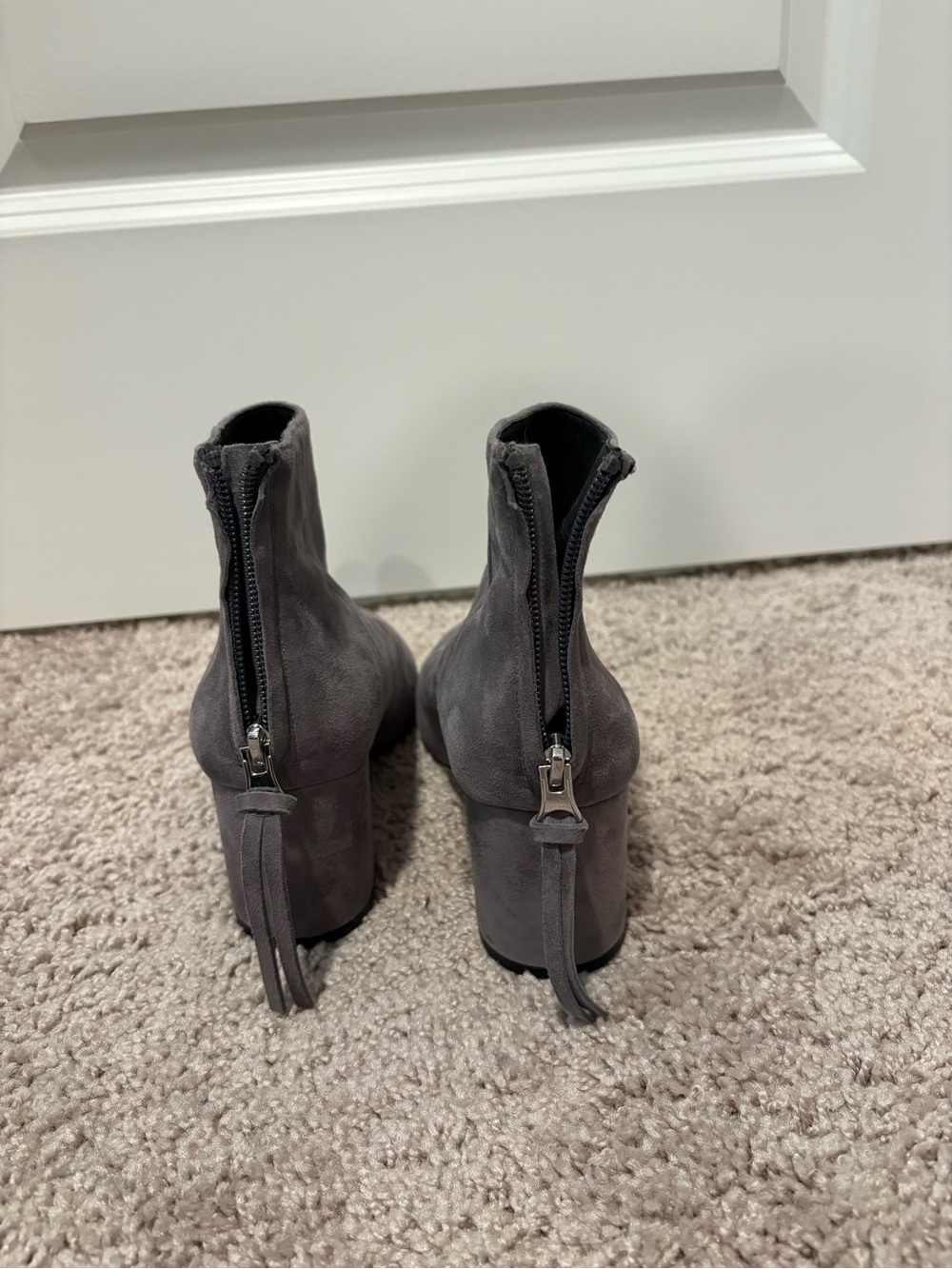 Steve Madden Gray Suede Back-Zip Block Heel Ankle Booties